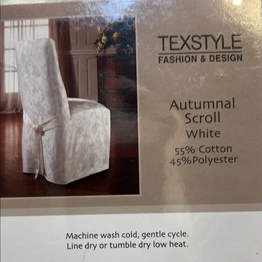 NWT Set of 4 Texstyle Autumnal Scroll Dining Room Chair Cover - Cream